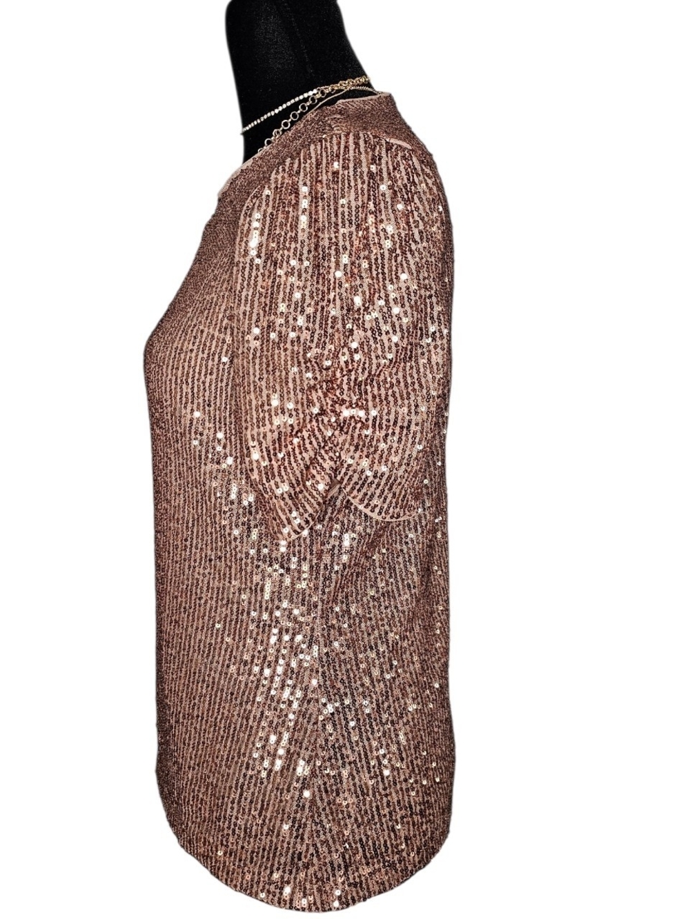 DKNY Brown Sequin Short Sleeve Top - Size M - Picture 3 of 5